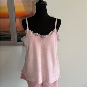 Pink Satin Pajama Set with Lace Trim